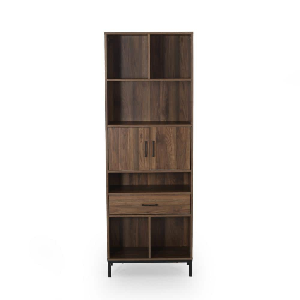 Noble House Briar Contemporary Faux Wood Cube Unit Bookcase, Walnut, Black