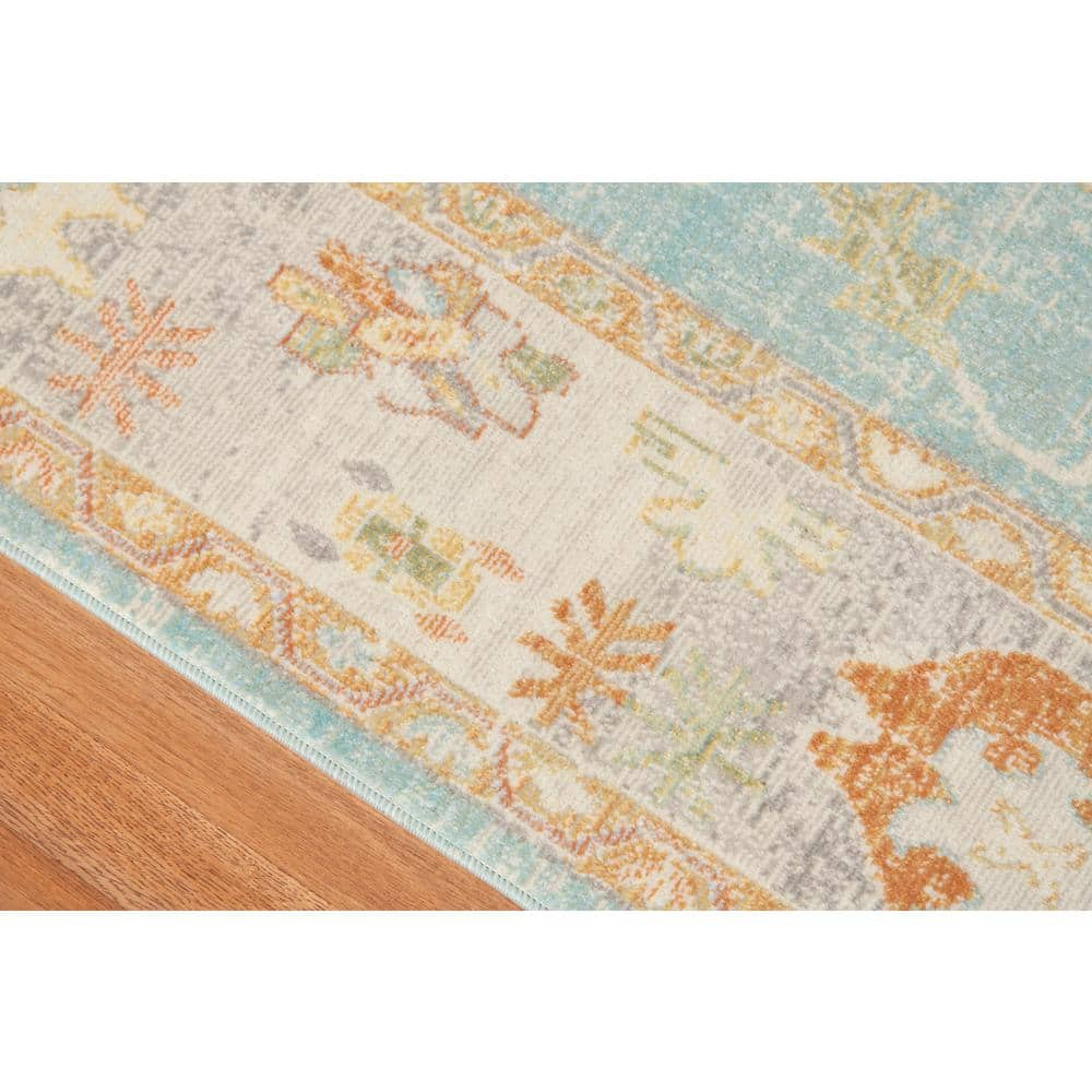 Aqua Boho Chic Transitional 5' x 7' Synthetic Area Rug