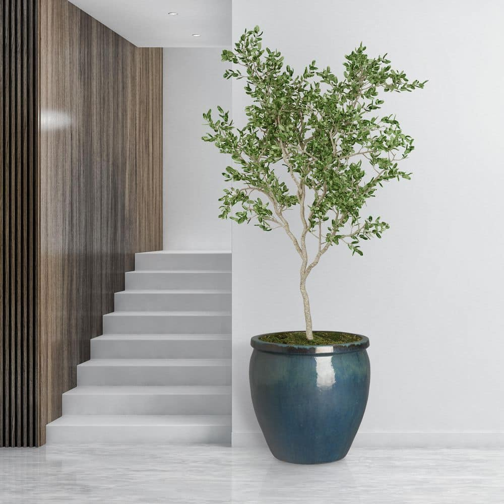 Emissary Round 26.0-in W Blue Ceramic Indoor/Outdoor Planter