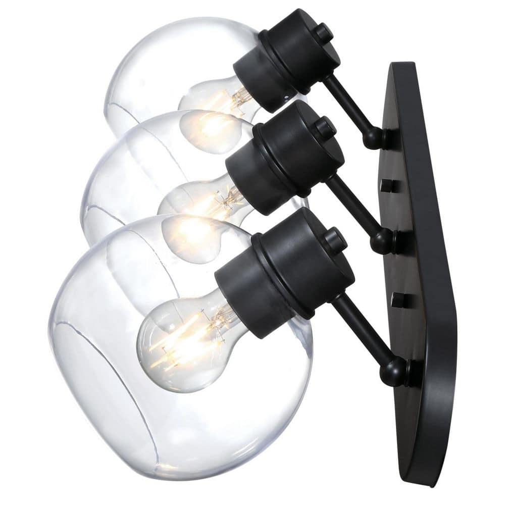 Hyson Three Light Wall Fixture, Matte Black & Clear Glass