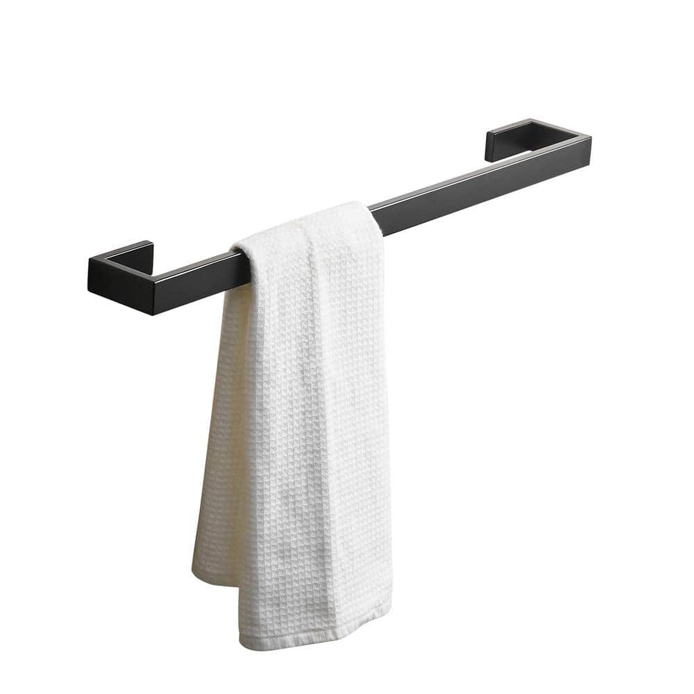 4-Piece Bathroom Hardware Accessory Set with 24" Towel Bar Towel Ring Paper Holder Robe Hook Matte Black