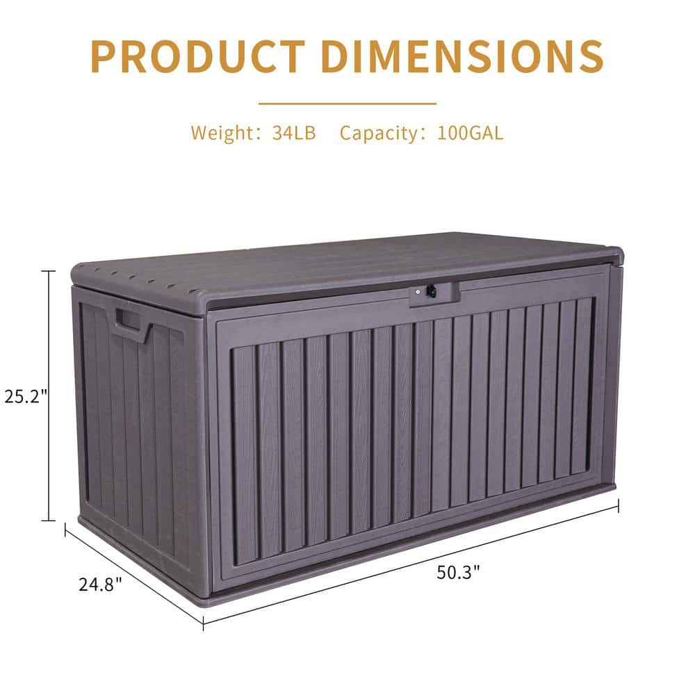 Zolyndo 100 Gallon Waterproof Outdoor Storage Box, Outside Resin Deck Box for Patio Cushions