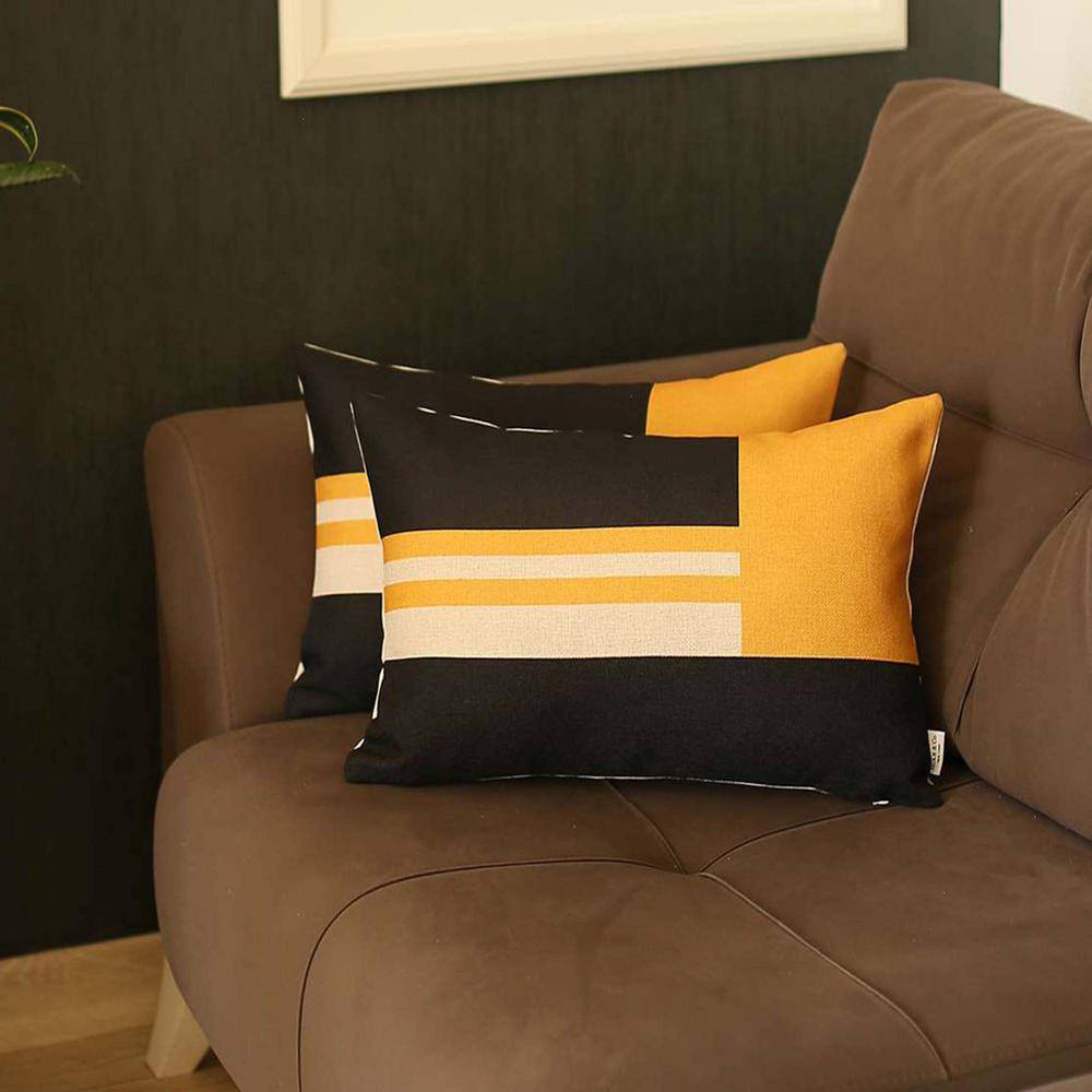 Apolena Yellow Geometric Polyester Lumbar Pillow Cover Set
