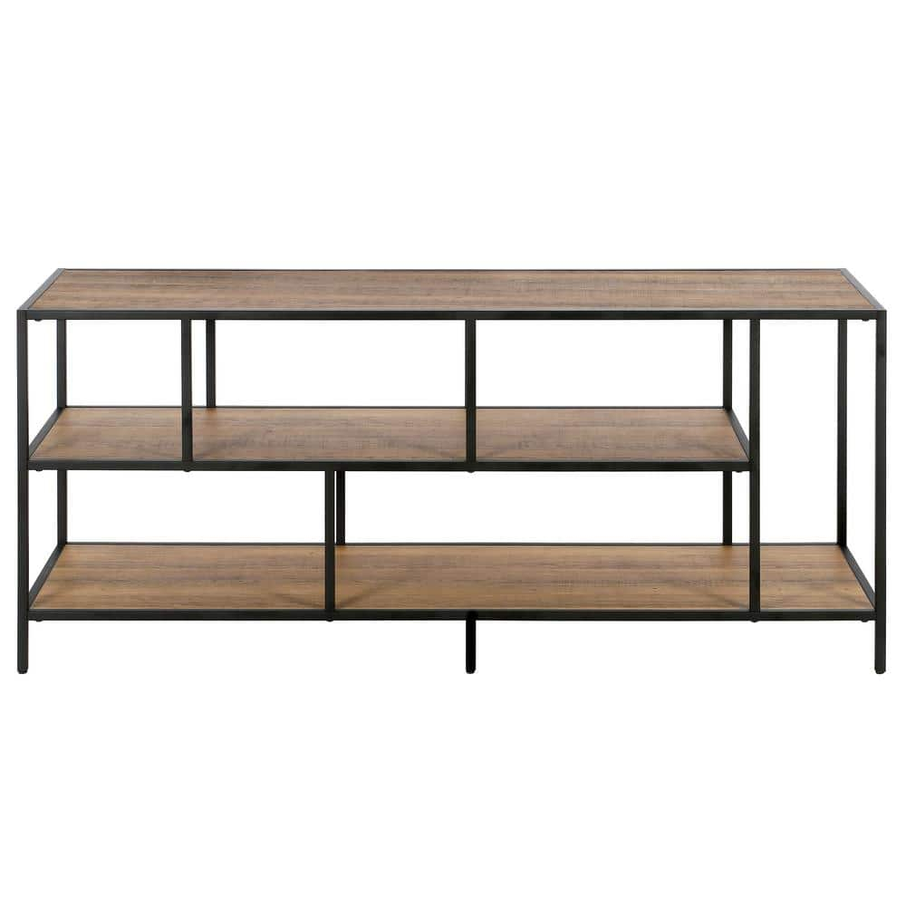 Evelyn&Zoe Winthrop Rectangular TV Stand with Metal Shelves for TV's up to 60", Blackened Bronze/Rustic Oak