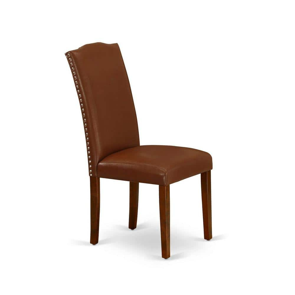 Encinal Parson Chair with Mahogany Leg & Brown Flaux Leather - Set of 2