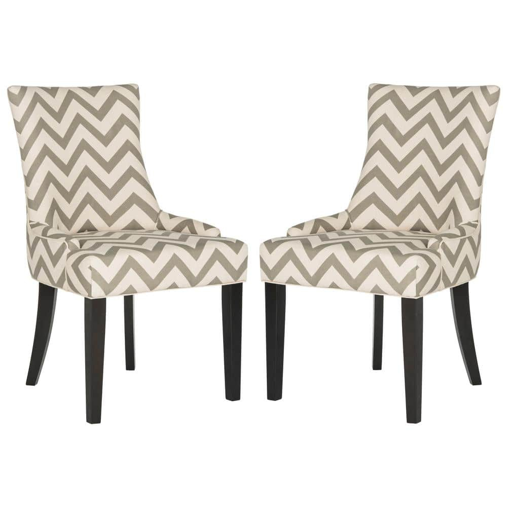 SAFAVIEH Lester 19" H Contemporary Glam Dining Chair, Grey/White/Espresso, Set of 2
