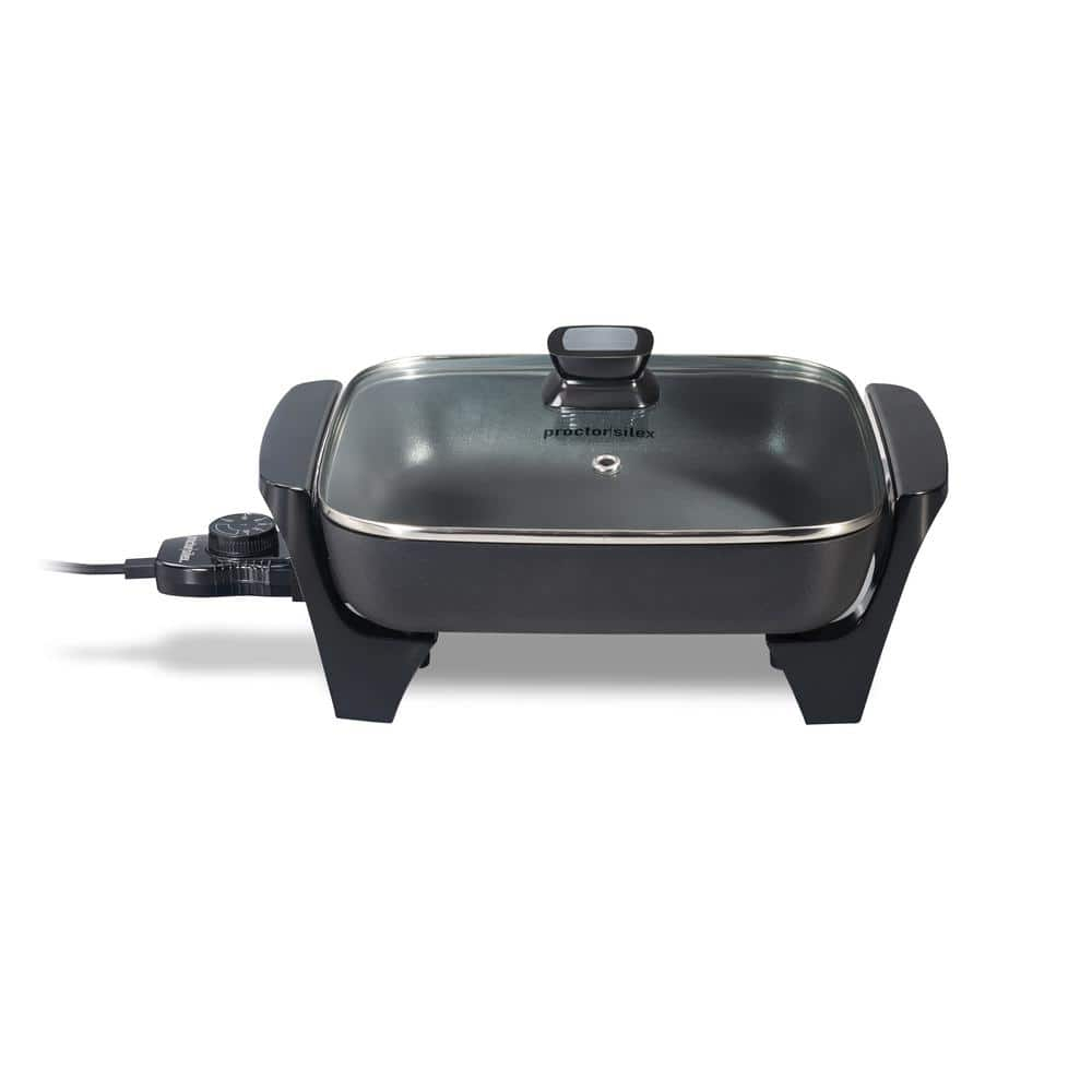 Electric Skillet with Lid, 116 sq. in. Nonstick Cooking Surface for Frying, Sauteing, Simmering and Braising, Adjustable Temp 200° to 400° F, Black (38526PS)