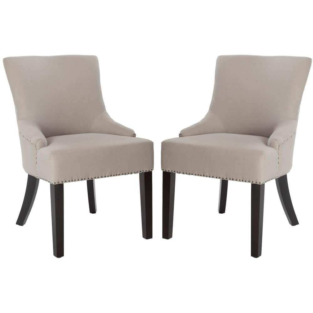 SAFAVIEH Lotus 19''H KD Side Chair Set of 2 Flat Black Nail Head Taupe Linen