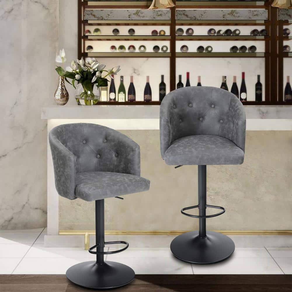 Depot Esh Swivel Bar Stool Adjustable Counter Height Barstool with Backrest Gray