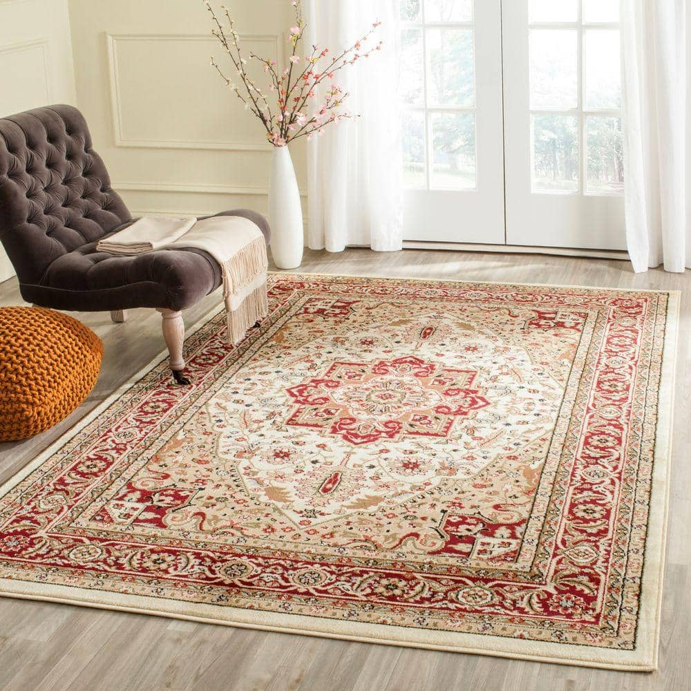 SAFAVIEH Lyndhurst Miranda Traditional Bordered Area Rug, Ivory/Red, 10' x 14'