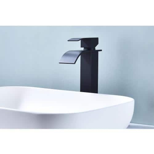 Waterfall Spout Single Handle Bathroom Sink Faucet in Matte Black