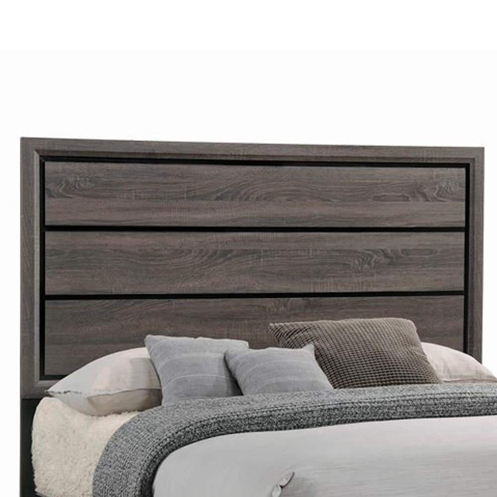 Transitional Queen Bed with Plank Panel Headboard and Low Footboard Gray - Saltoro Sherpi