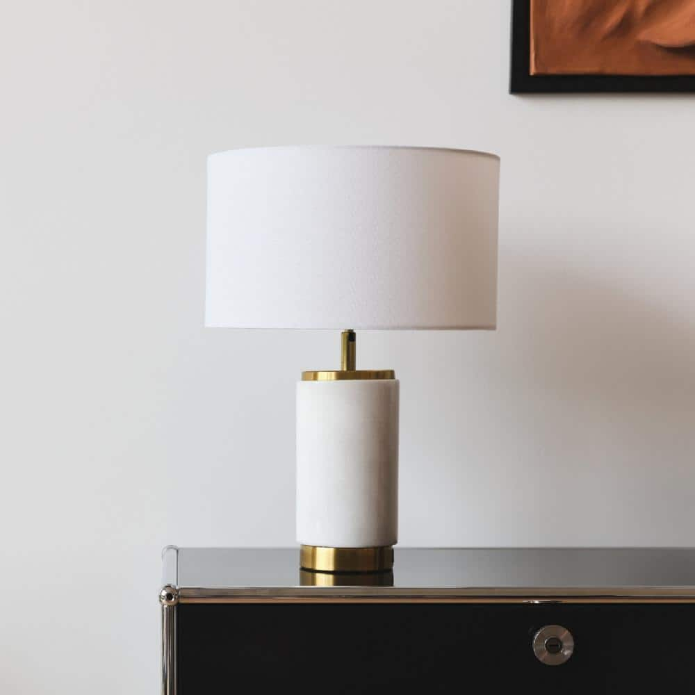Brightech Arden LED Table Lamp Set with USB Port - Bedside Reading Lamp, Modern Desk Lamp, Nightstand Lamp with Ambient Lighting for Bedroom, Living Room, Office -Stylish Lampshade & Marble Finish