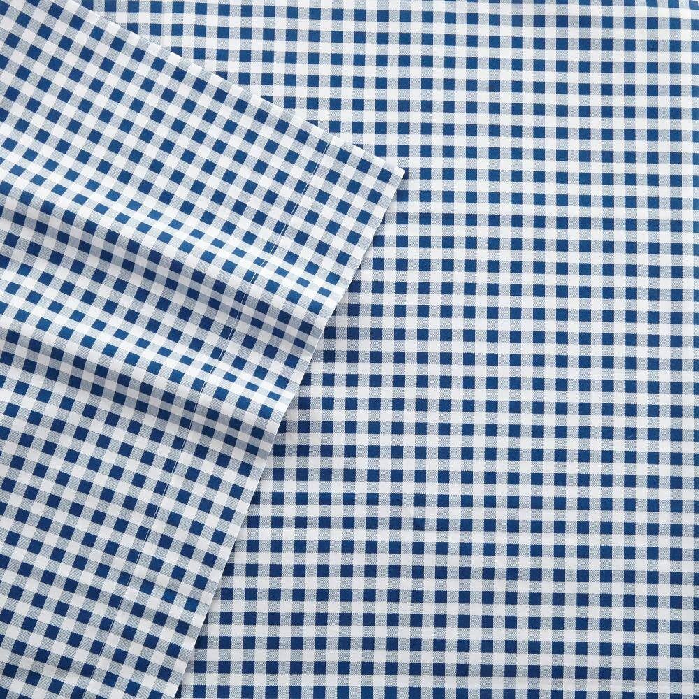 Poppy & Fritz Gingham Plaid Cotton Blue 4 Piece Sheet Set-Full