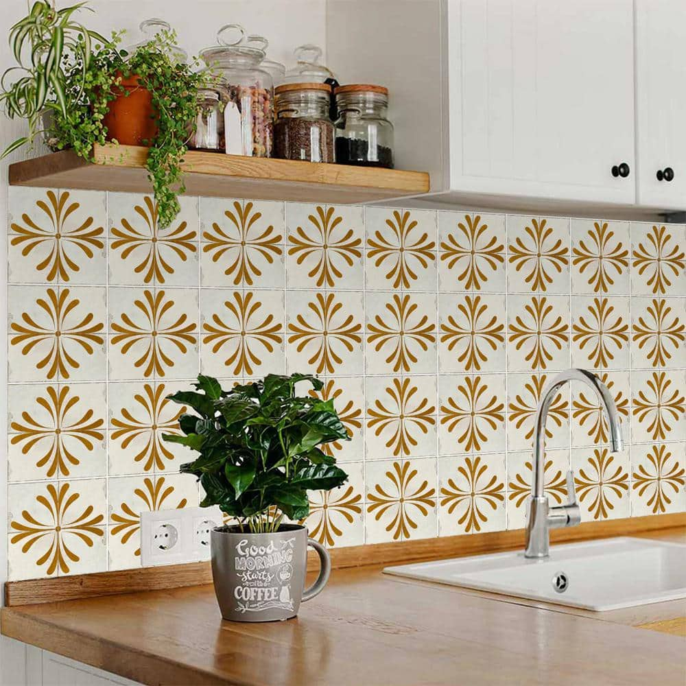 Mi Alma Beige Vintage Flower Peel & Stick Tiles - Vinyl Backsplash 8x8