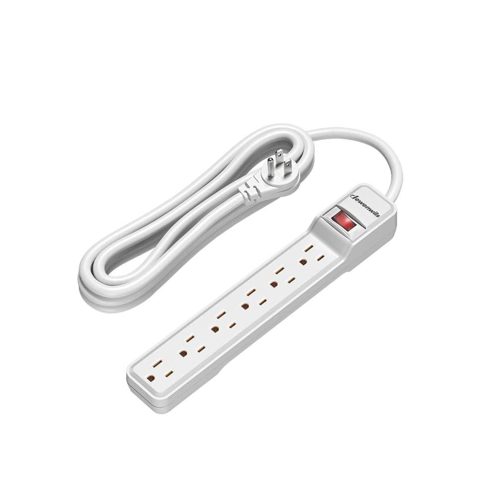 DEWENWILS 6-Outlet Power Strip Surge Protector, 15ft. Extra Long Extension Cord, 500 Joules, Flat Plug, White