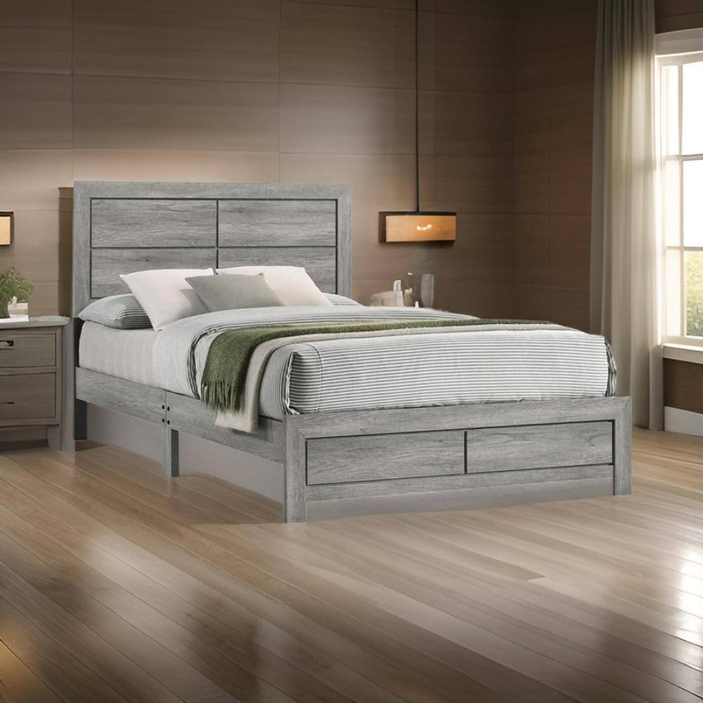 Benjara Robin King Size Bed, Platform Base, Driftwood, 8 Support Legs