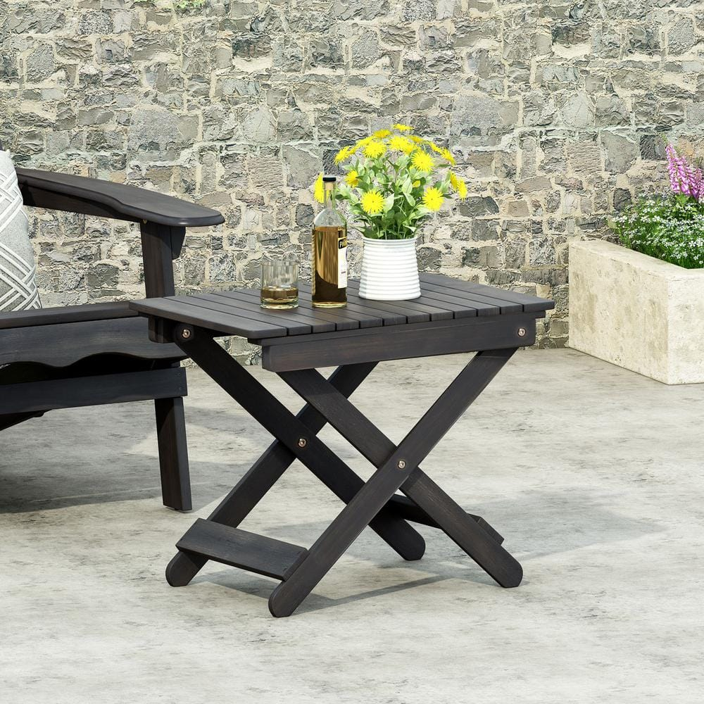 Side Table, Folding Wooden End Table, Outdoor Sode Table for Garden, 15"D x 22.75"W x 18.25"H , Dark Gray