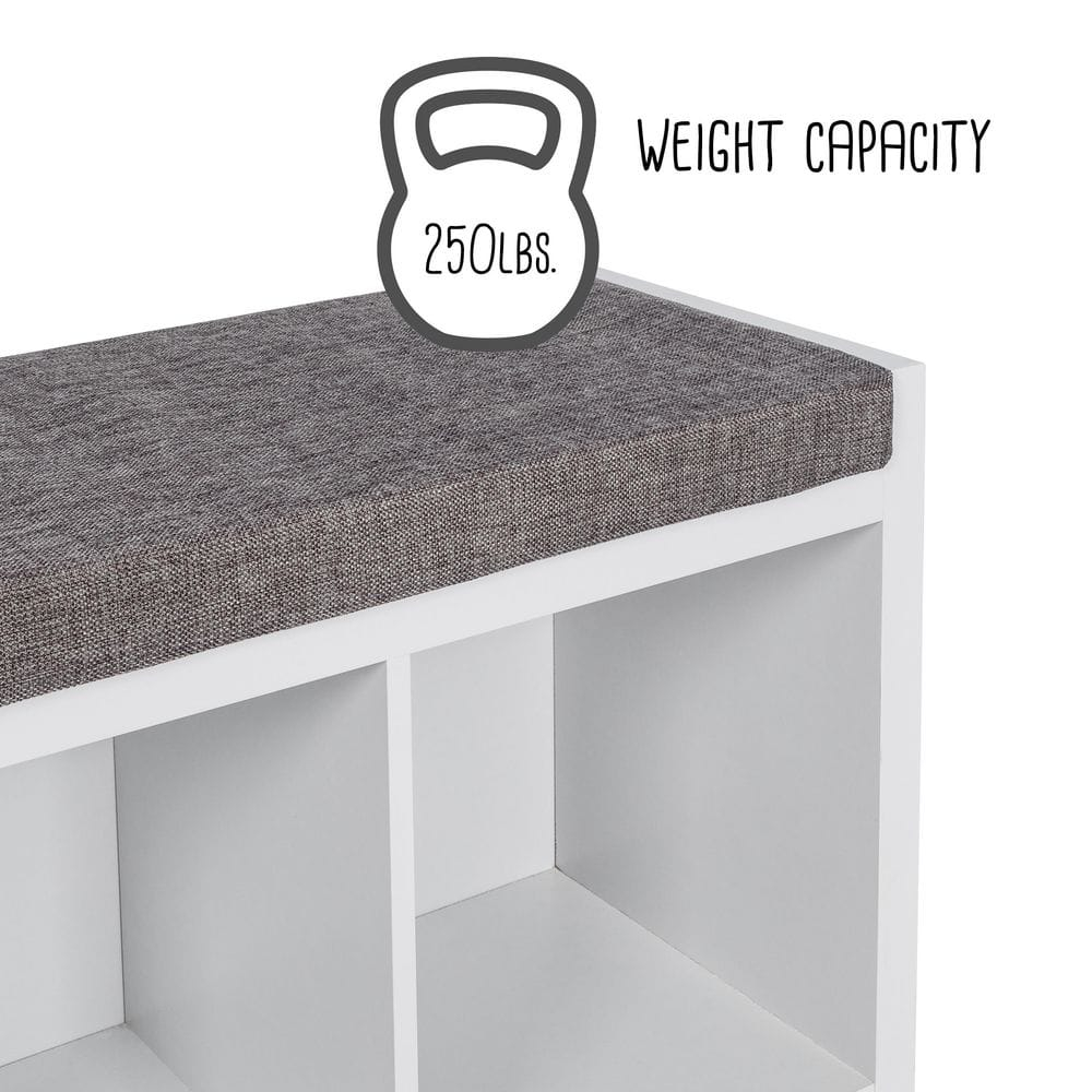 Honey-Can-Do Particle Board 37" W x 18.3" H 3-Cubby Shoe Storage Bench, White/Gray
