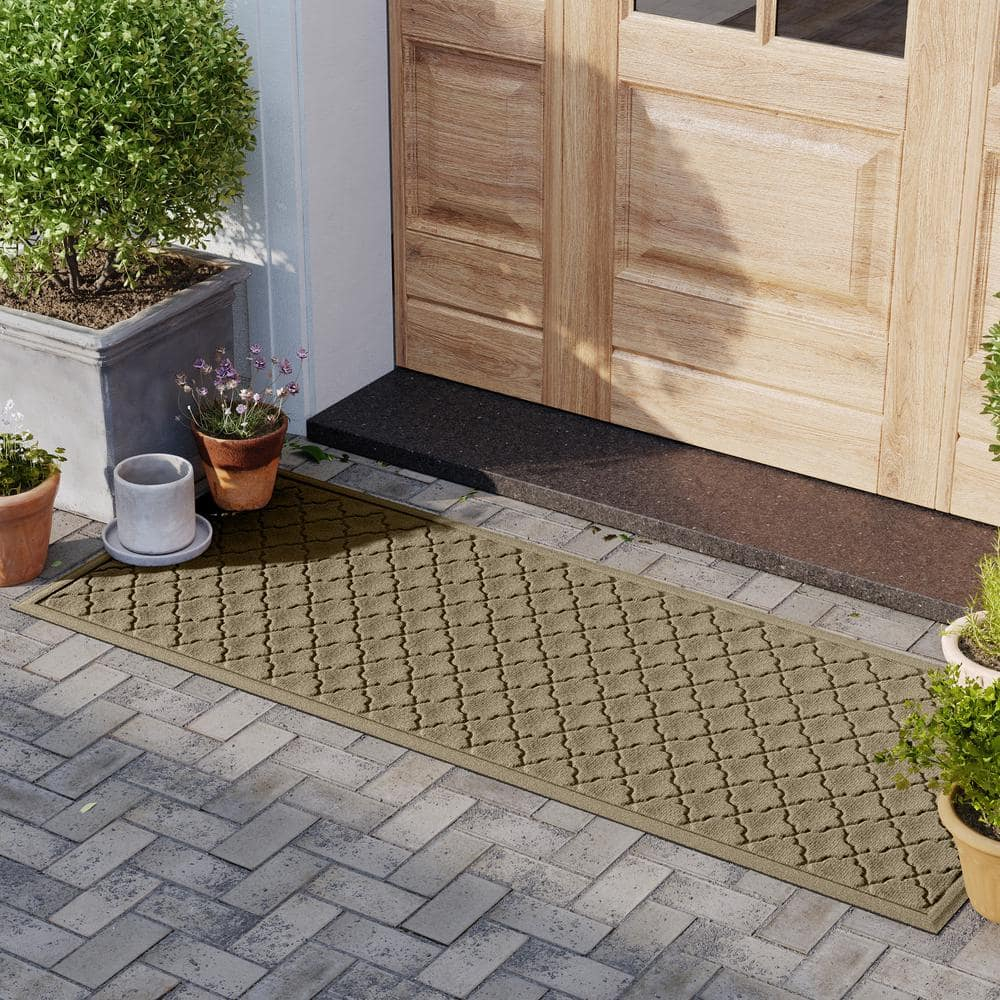 Camel Geometric Non-slip Synthetic 22" x 60" Floor Mat