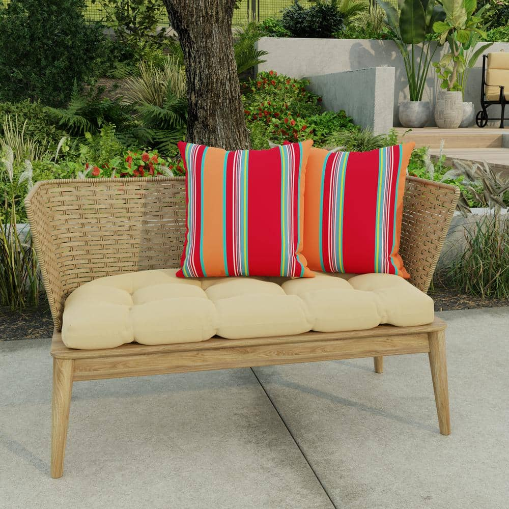 Jordan Manufacturing 18" x 18" Mulberry Red Stripe Square Outdoor Throw Pillow (2 Pack)