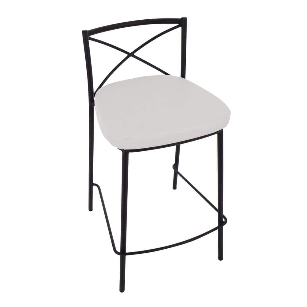 Modern Charlotte 25" Contemporary Fixed-Height Counter Stool In Black Metal And White Faux Leather - Set Of 2