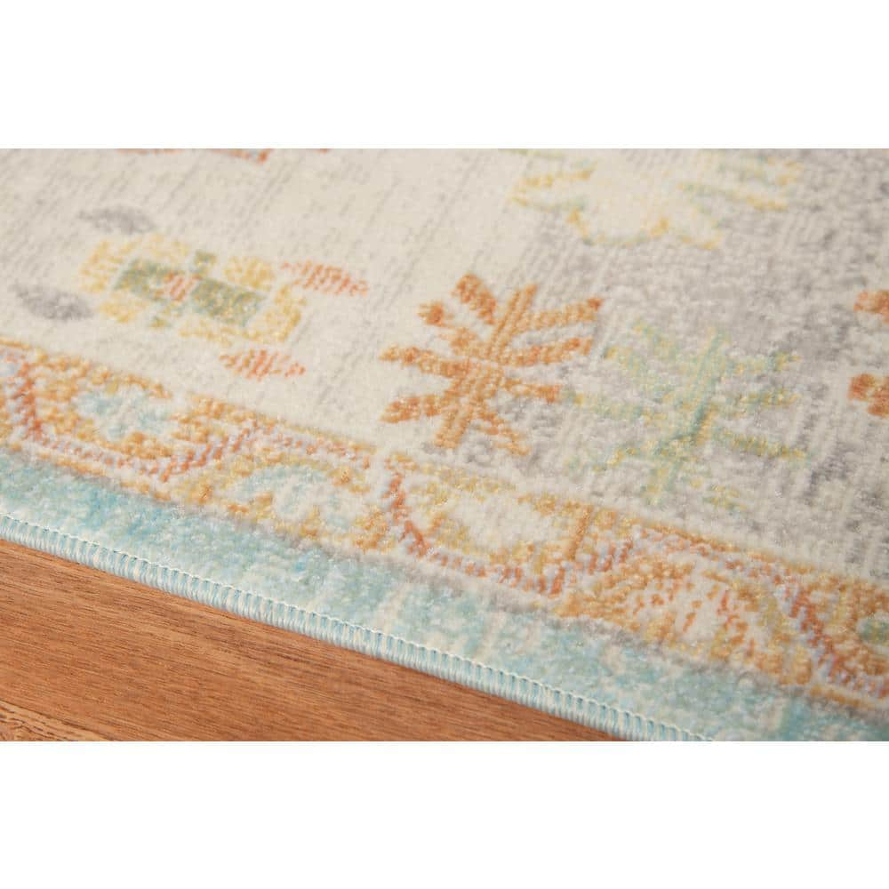 AMER Rugs Bohemian Gretna Collection, Indoor/Outdoor Aqua 9x12 Area Rug, Rugs for Living Room, Bedroom, Dining Room, Kitchen - Aqua/Beige