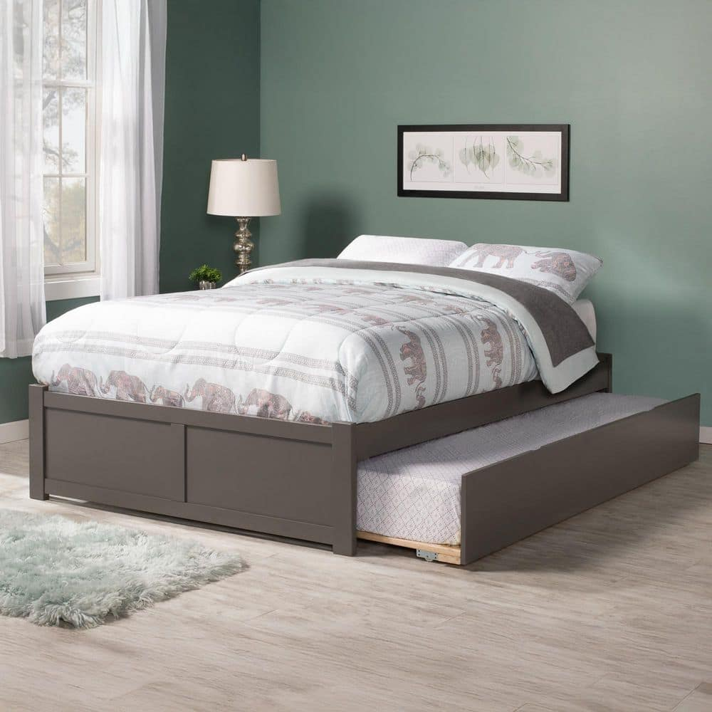 AFI Concord Queen Platform Solid Wood Panel Bed with Trundle in Grey