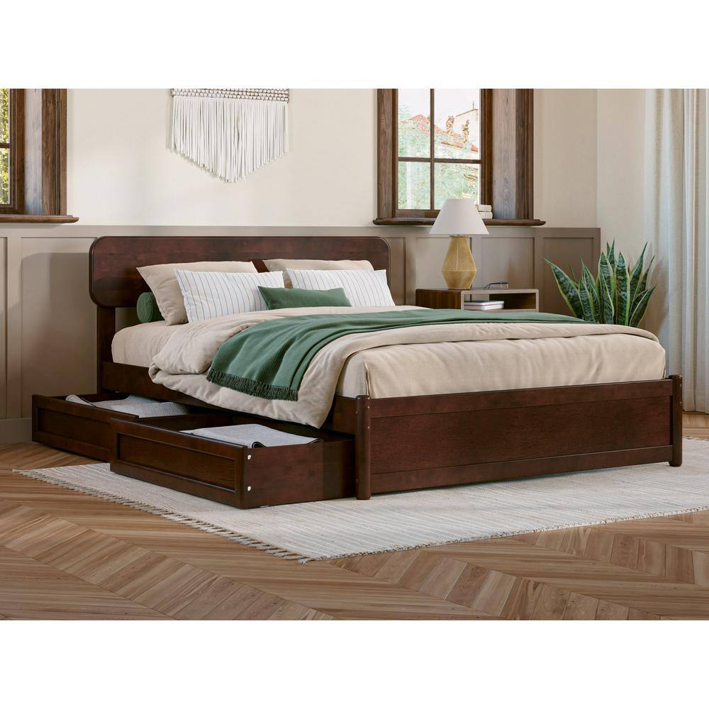 AFI Capri Full Solid Wood Platform Bed with Panel Footboard and Storage Drawers, Walnut