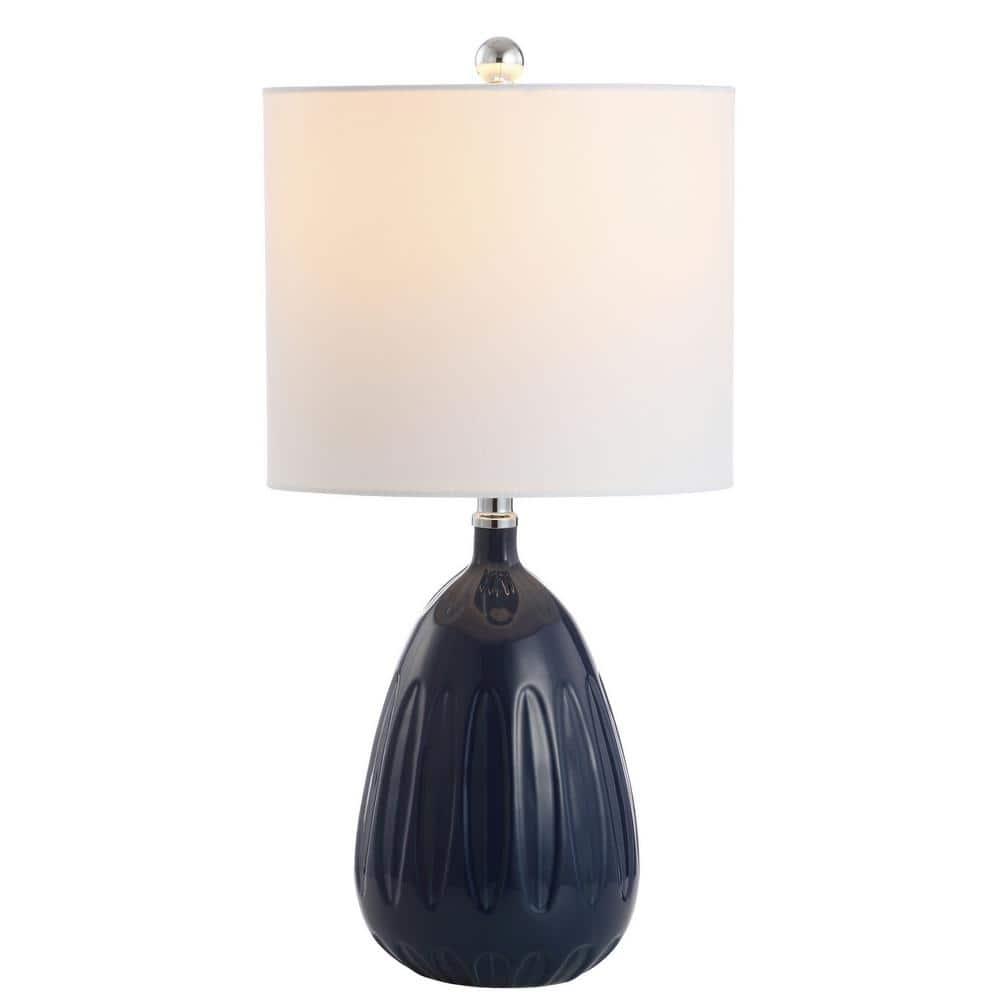 Navy Geometric Pattern 20" Table Lamp with Off-White Shade