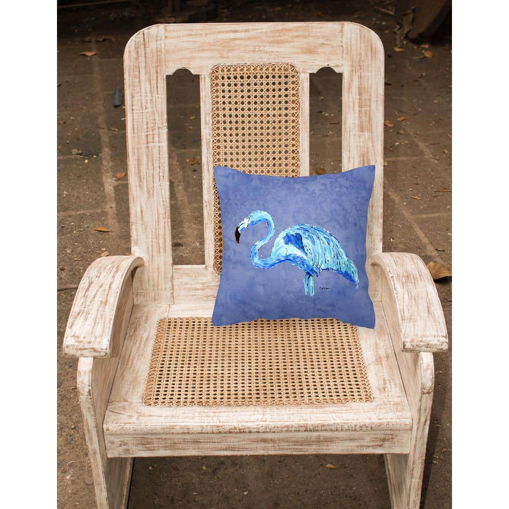 Carolines Treasures 8873PW1414 Flamingo On Slate Blue   Canvas Fabric Decorative Pillow 14Hx14W multicolor