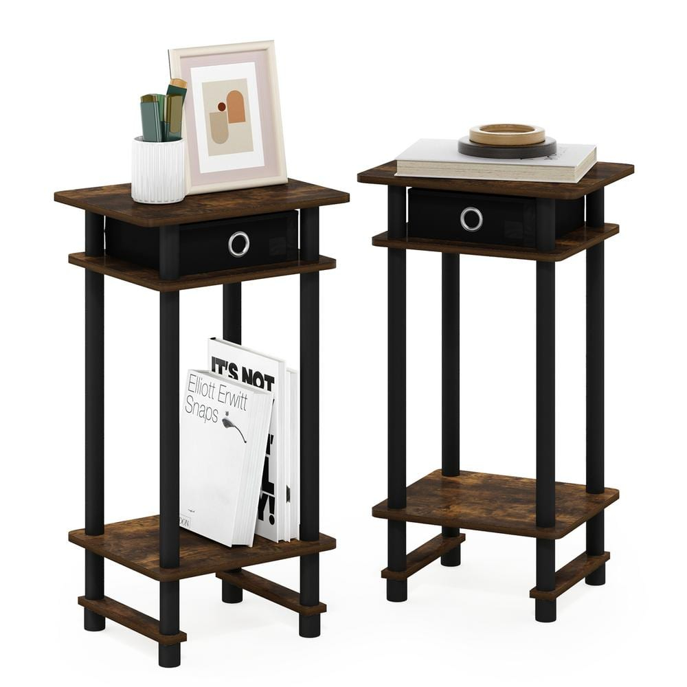 Furinno 2-17017 Turn-N-Tube Tall End Table with Bin, Amber Pine/Black/Black, Set of 2