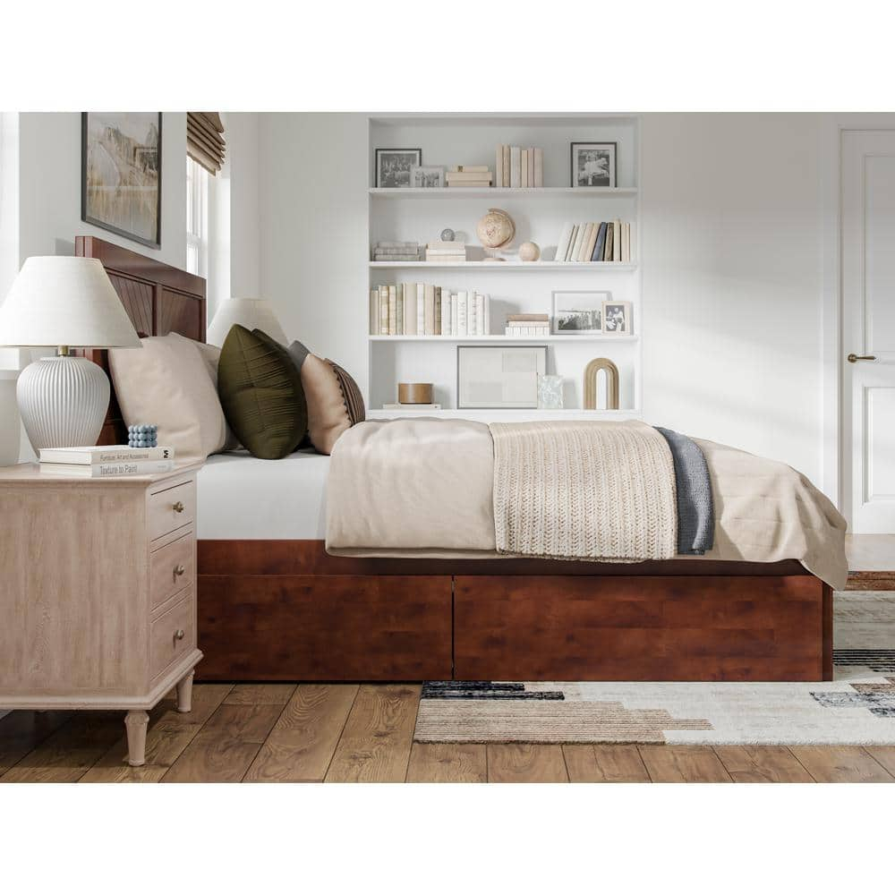 AFI Canyon Walnut Solid Wood Platform Bed with Matching Footboard & Storage Drawers, Queen