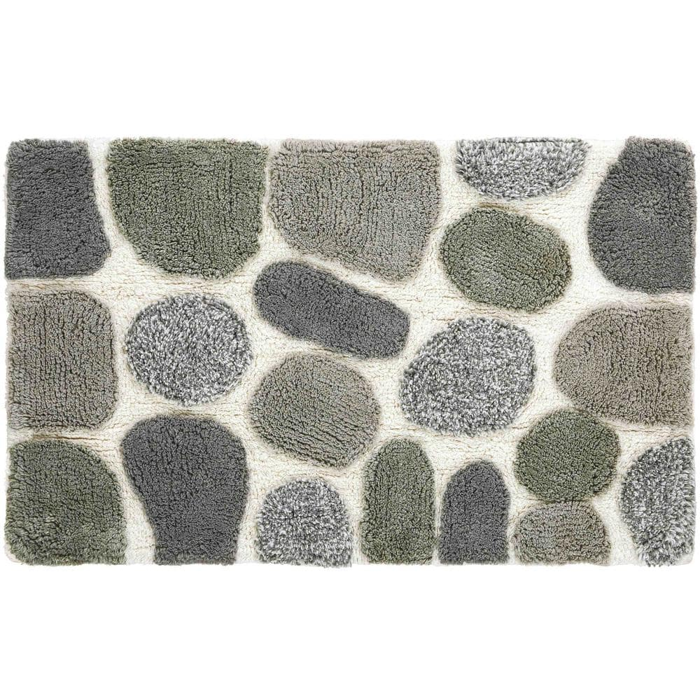 Chesapeake Geometric Grey Cotton Bath Rug, Non-Slip Backing (2 Count)