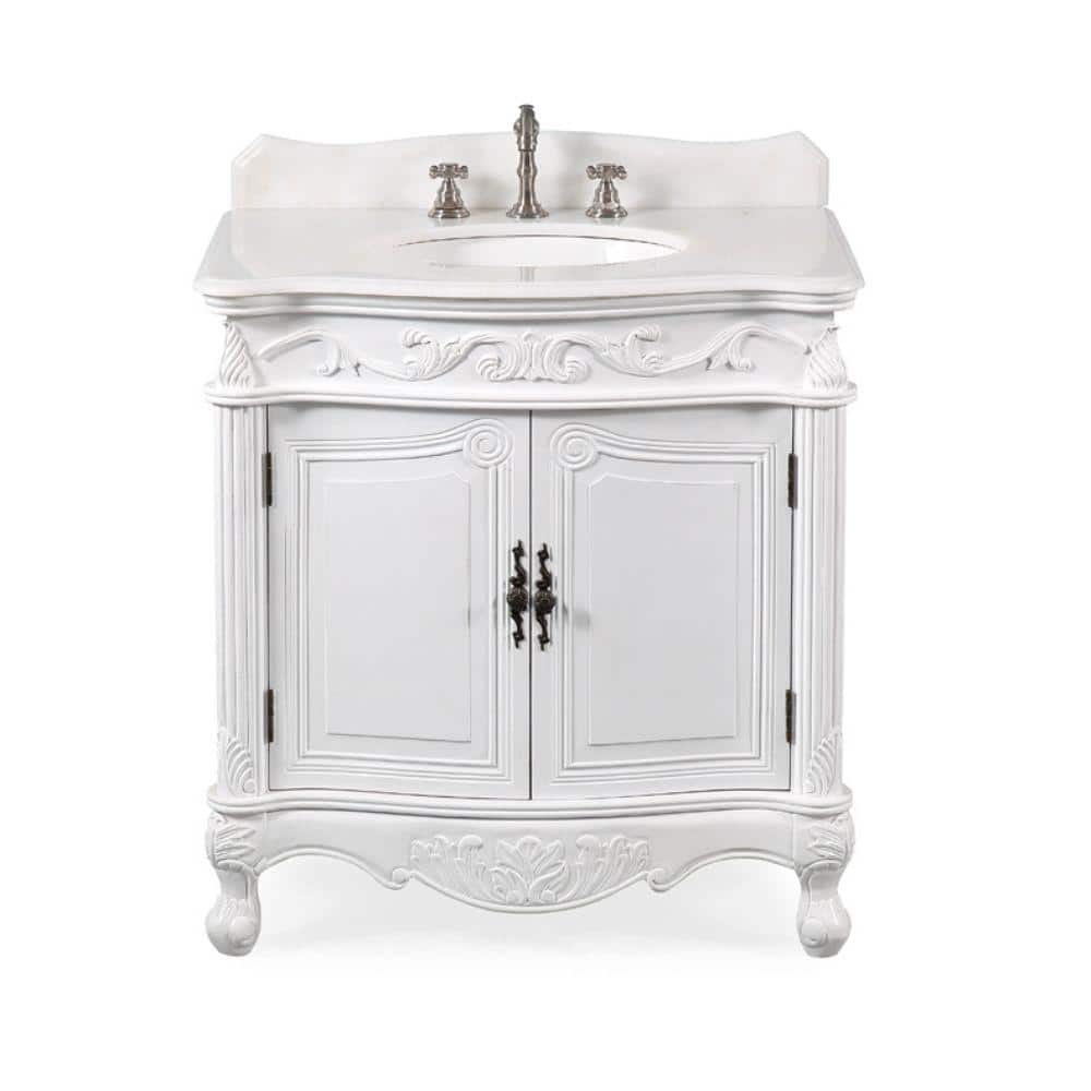 32" Benton Collection Fiesta Antique Victorian Classic Style White Bathroom Vanity CF-2873W-AW