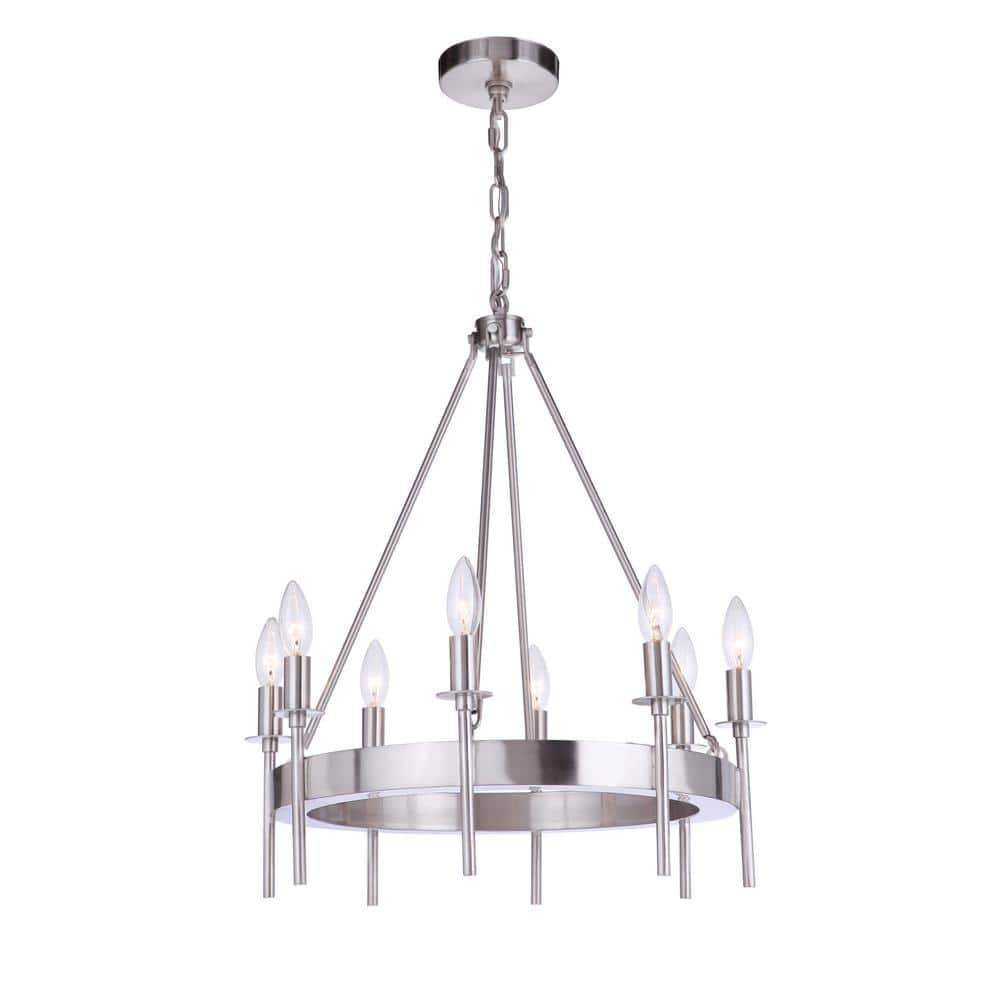 Larrson 8-Light Brushed Polished Nickel Finish Transitional Chandelier for Kitchen/Dining/Foyer, No Bulbs Included