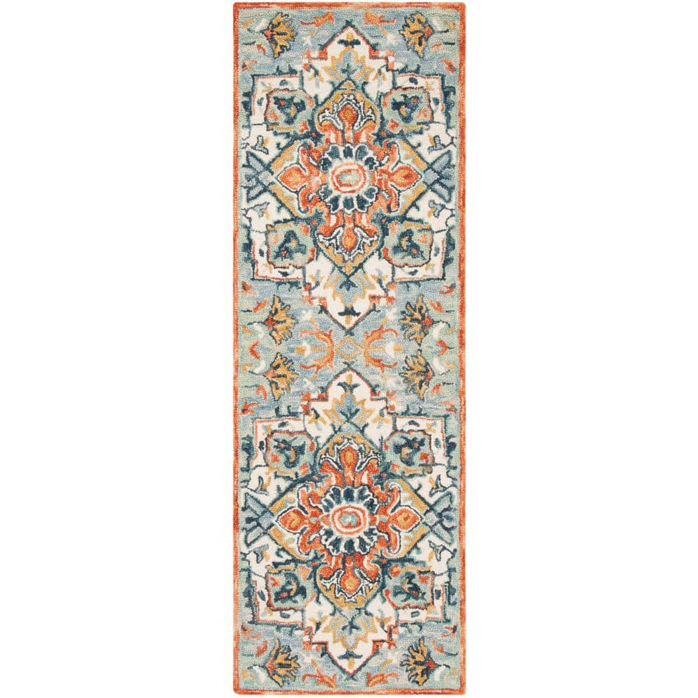 Aspen Blue and Rust Hand-Tufted Wool Runner Rug