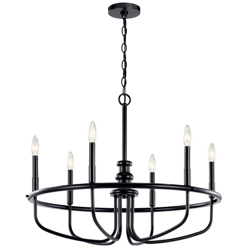 Capitol Hill Modern Black 6-Light Chandelier with Candle Sleeves