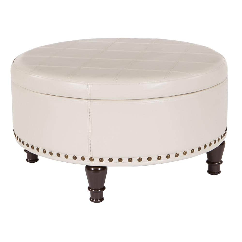 INSPIRED by Bassett Augusta Storage Leather Ottoman in Cream
