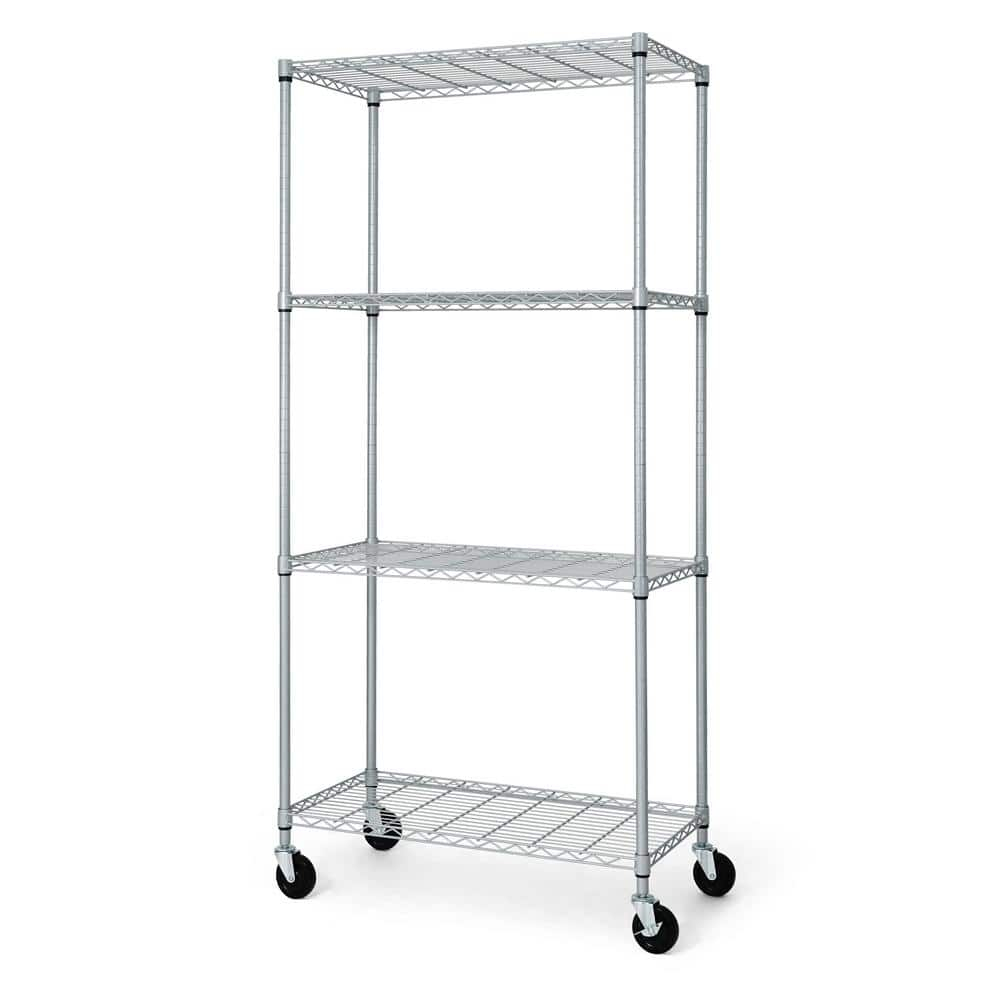 CAPHAUS Heavy Duty NSF Commercial Adjustable Shelves Wire Shelving w/Wheels & Feet, Kitchen Storage Metal Shelf, Garage Storage Shelving, Utility Wire Rack Storage Unit, Silver Grey 36 x 18, 4-Tier