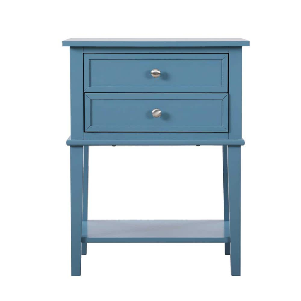 Newton Teal 2-Drawer Solid Wood Nightstand with Shelf