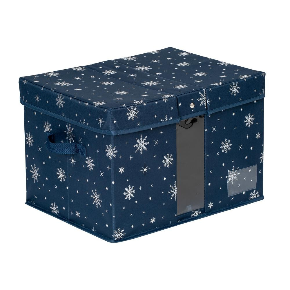 Honey-Can-Do Deluxe Polyester Holiday Décor Storage Box, Navy Snowflake