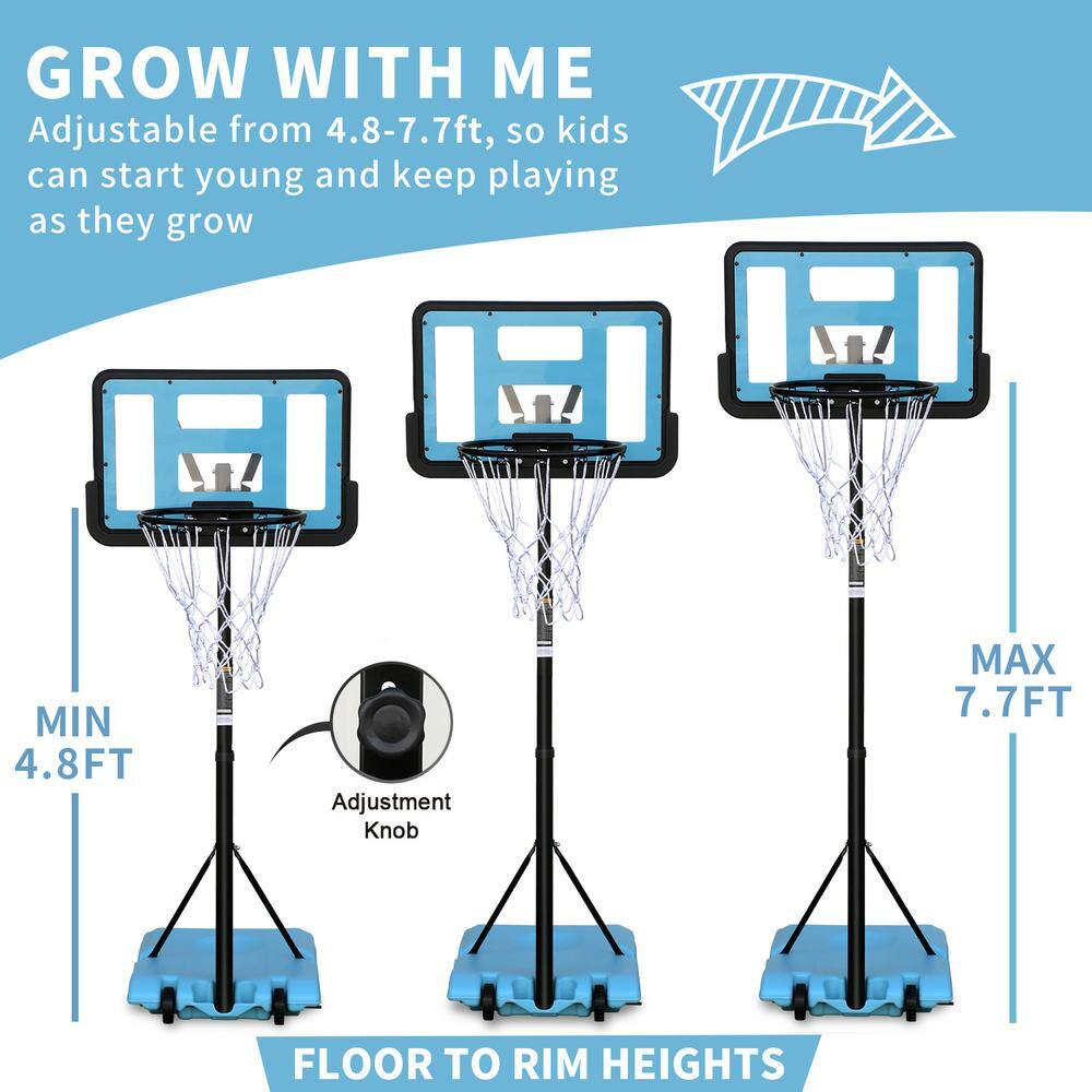Adjustable Portable Basketball Hoop with Polycarbonate Backboard, 44 Inches, Blue