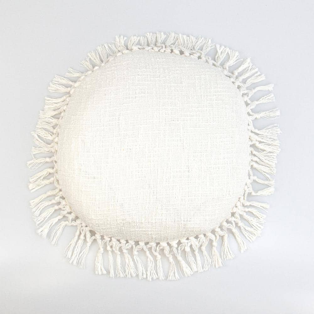 Parkland Collection Transitional Solid White Round 18" X 18" Pillow