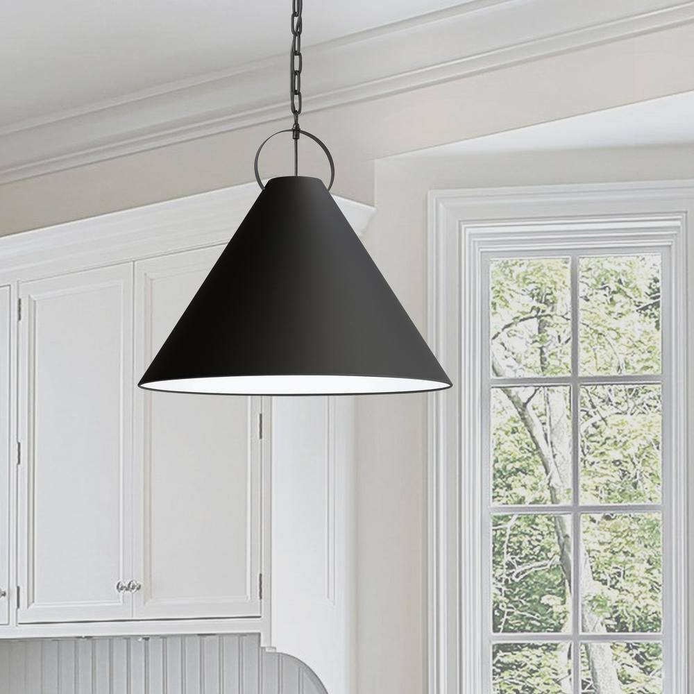 Princeton 1-Light Matte Black Shaded Pendant Light with Black Fabric Shade