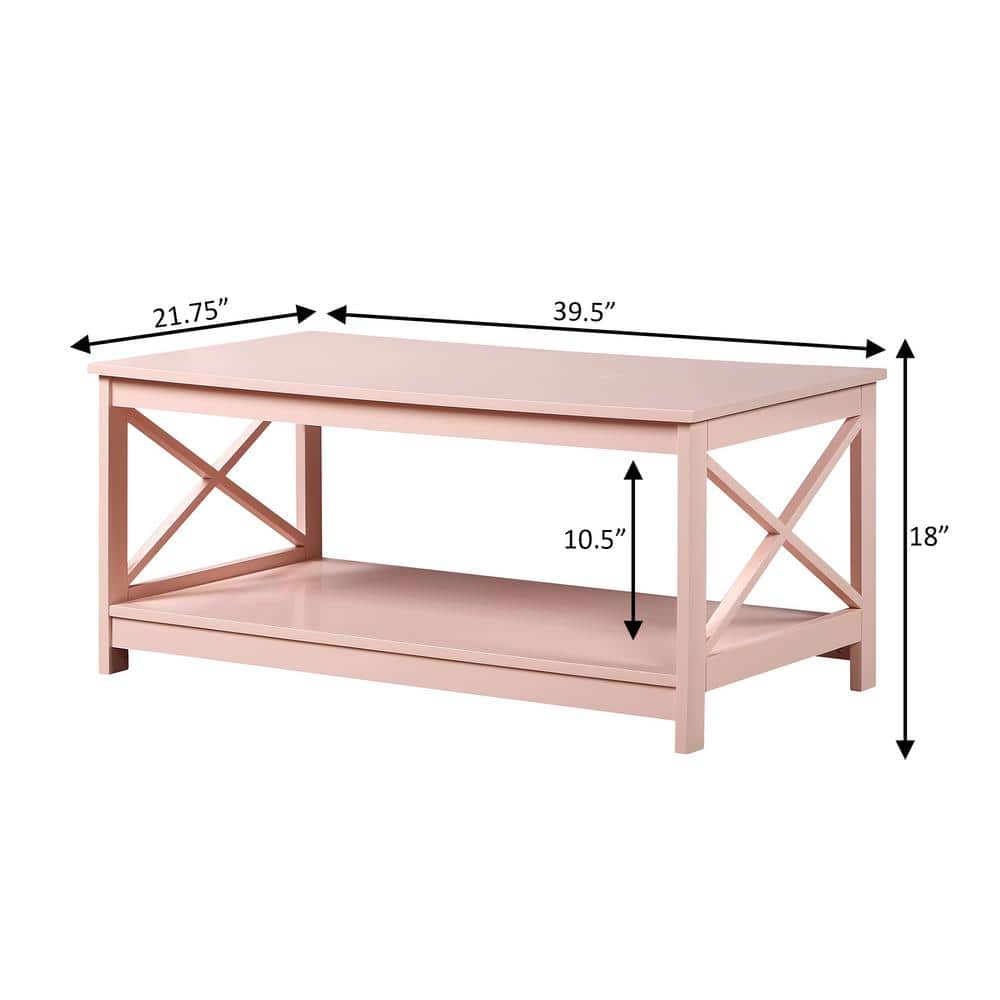 Convenience Concepts Oxford Coffee Table with Shelf, Blush Pink