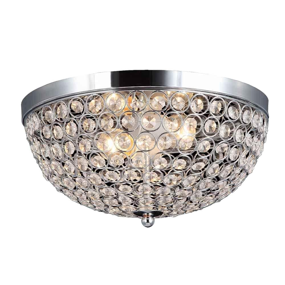 Elegant Designs Elipse Crystal 13" Modern Metal 2 Light Bowl Shaped Ceiling Flush Mount Fixture, Chrome