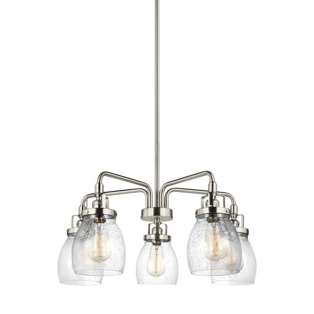 Brushed Nickel 5-Light Chandelier with Clear Seeded Glass Shades