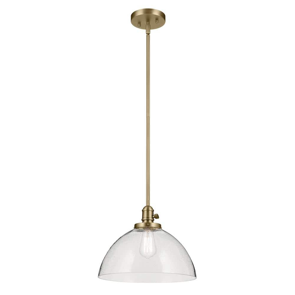 KICHLER Avery 11" 1-Light Dome Pendant with Clear Seeded Glass in Natural Brass, for Kitchen Island, Dining Table, (11" x 14"), 43912NBR