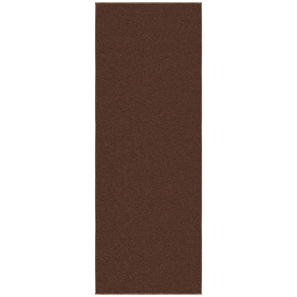 Ottomanson Non-Slip Hallway Runner Rug 2x6 Rubberback Solid Indoor Rug, 2'2" x 6', Brown